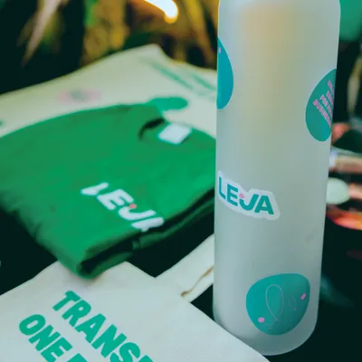 Branded Leja water bottle and merchandise