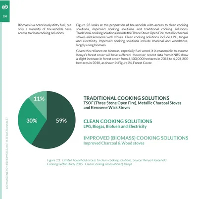 Green pie chart of household access to clean cooking solutions