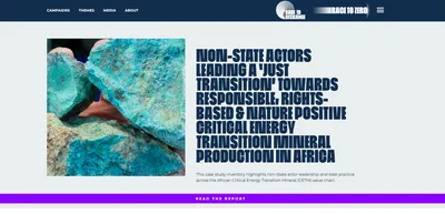 The report's web landing page: the title set in bold condensed capitals beside a photo of a turquoise mineral, with a 'Read the report' link