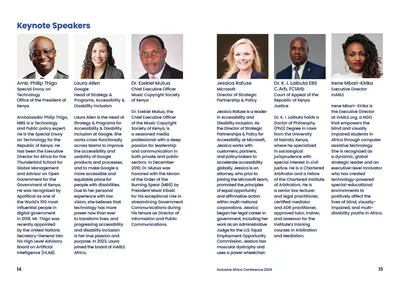 Pages 14–15: keynote speakers, a row of portraits with a biography under each
