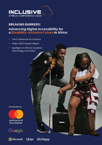 Booklet cover: 'Breaking Barriers: Advancing Digital Accessibility for a Disability-Inclusive Future in Africa', with a photo of two conference attendees and the sponsor logos
