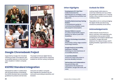 Pages 28–29: the Google Chromebook Project and KS2952 Standard Integration, with other highlights and the outlook for 2024