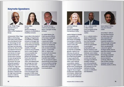 The booklet open on the keynote speakers