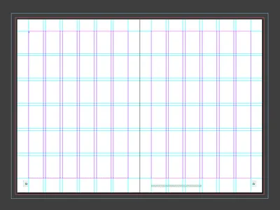 The resulting InDesign spread grid: columns and baseline guides on a blank spread