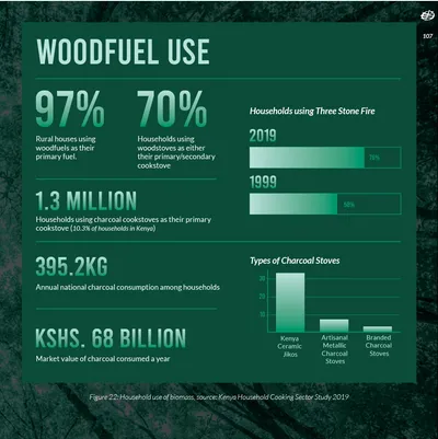 Woodfuel use infographic on a green page
