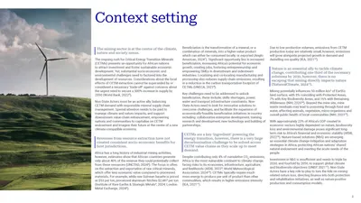 Context setting, three columns of text with pull quotes, beside a photo of wind turbines